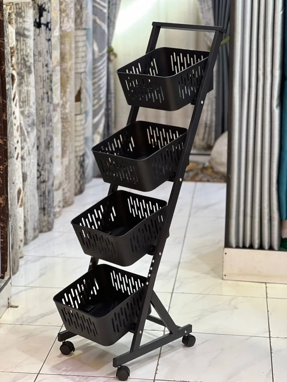 Trolley moveable rack with 4 tier fruit and vegetable storage for home and restaurant