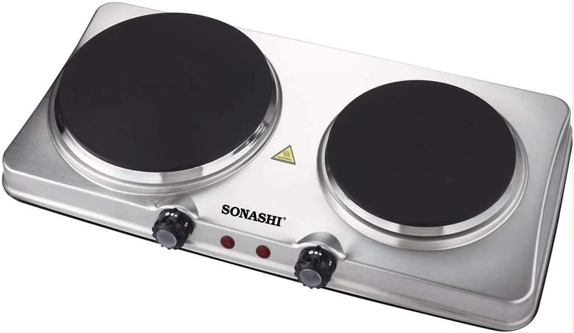 Sonashi Double Electric Hot Plate SHP-611S – 185MM and 155MM Class 1 Hot Plate with Stainless Steel Body, Auto Thermostat, On/Off Indicator Light | Kitchen Appliances