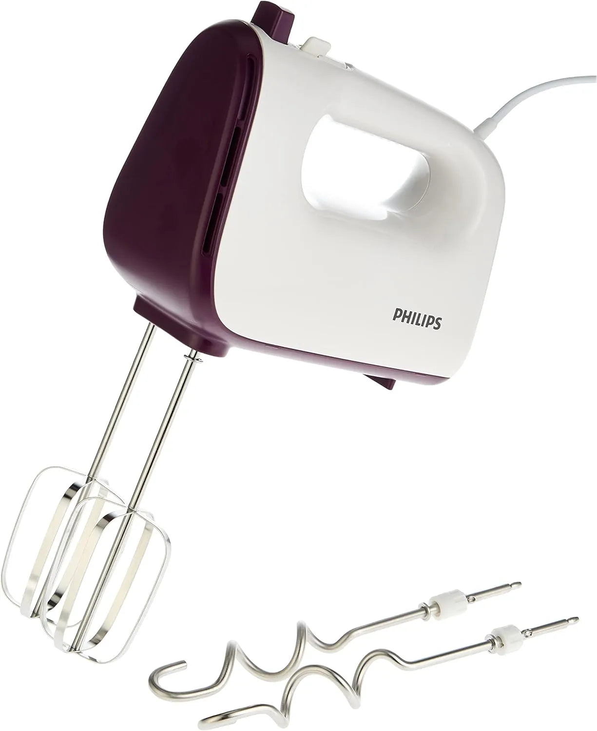 PHILIPS Daily Hand Mixer HR3740/11: 400W, 5 speeds and turbo, wire beaters and dough hooks, easy to clean