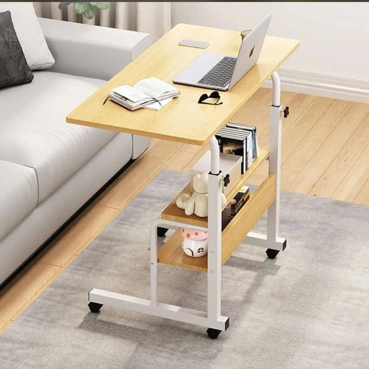 Portable adjustable laptop stand with down compartment rack wooden and trolleys