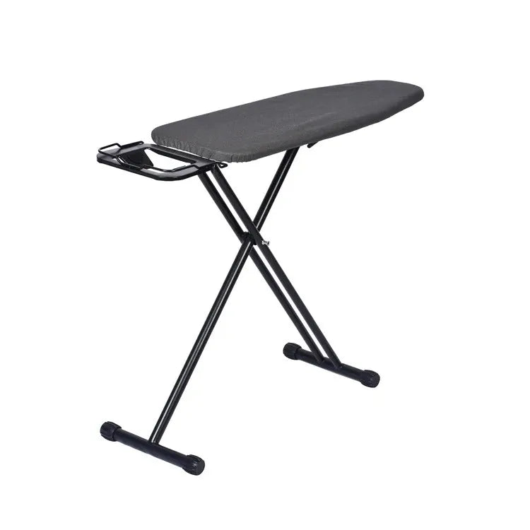 Heat resistant fabric ironing board with iron rest