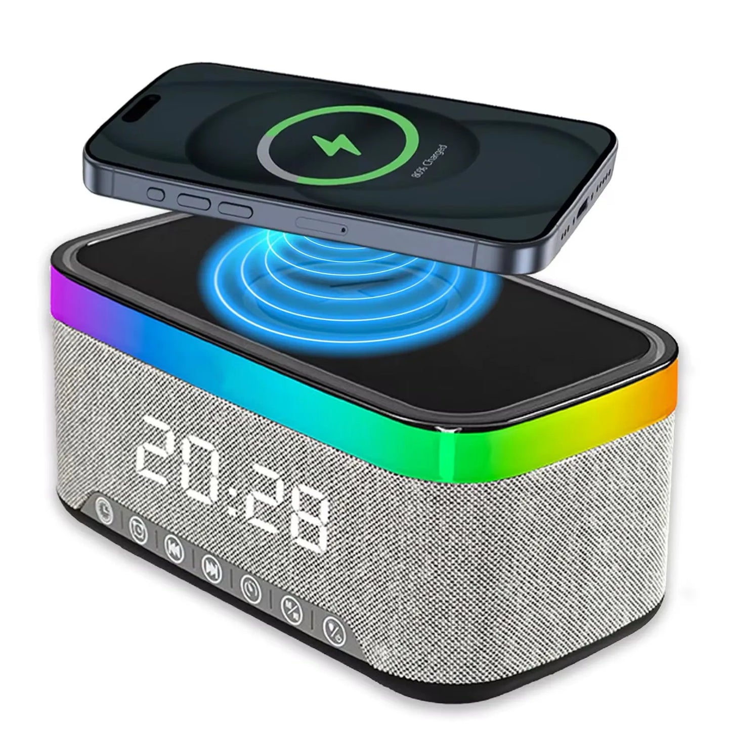 15w wireless fast charger RGB night light with time digital alarm