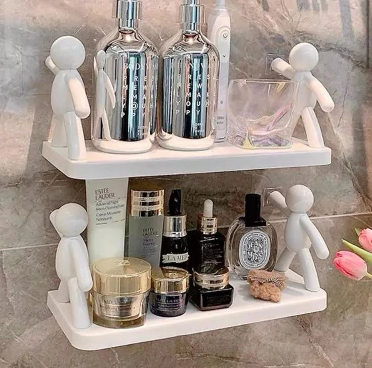 Bathroom shelf organizer Toilet adhesive rack 2 tier