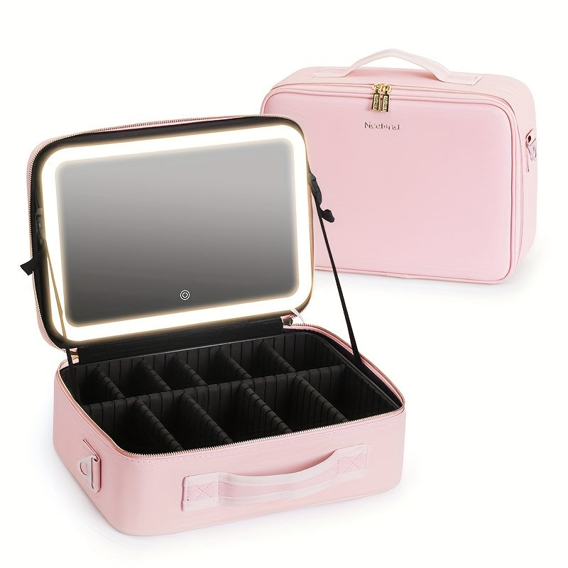 Makeup Travel Bag with LED Lighted Mirror Adjustable Brightness