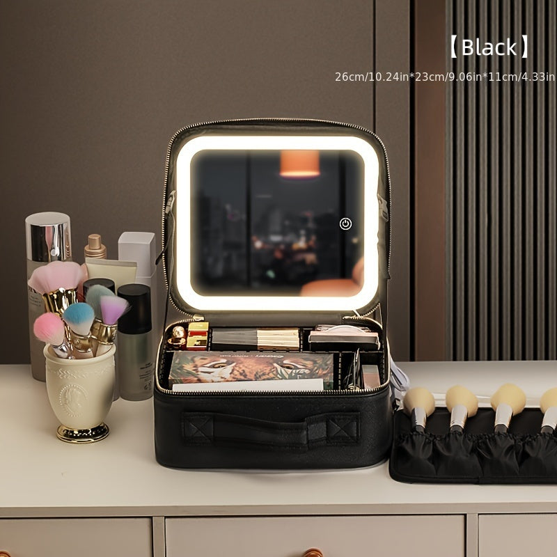 Makeup Travel Bag with LED Lighted Mirror Adjustable Brightness