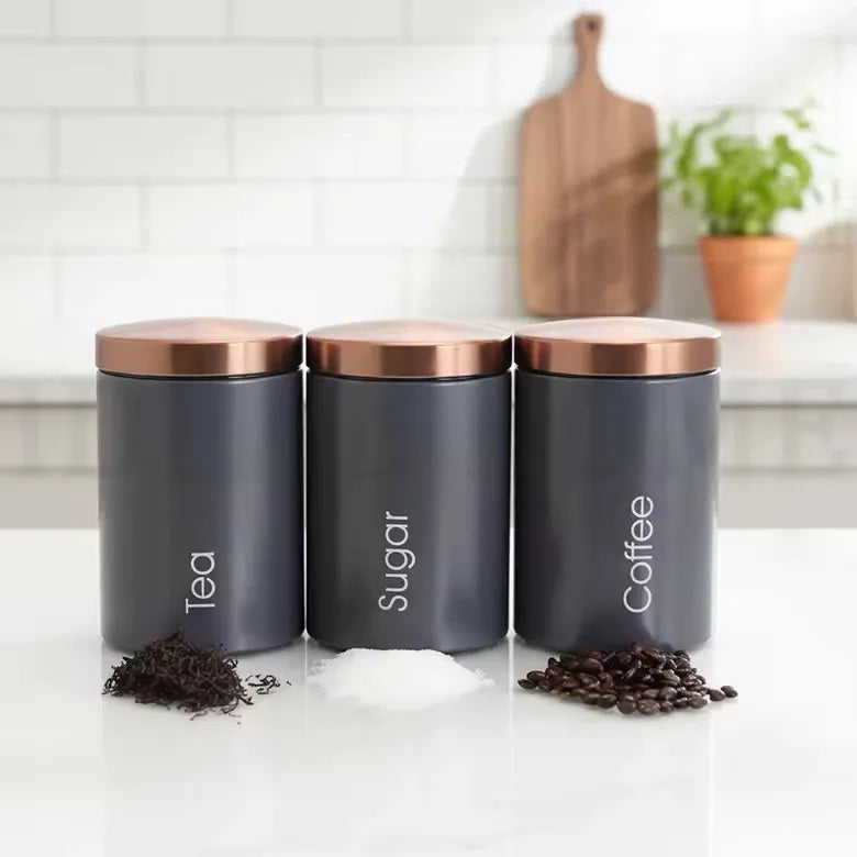 Sugar , Tea, coffee canisters alloyed metal color vary set of three