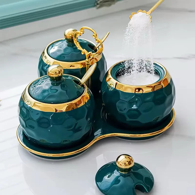 3in1 sugar canisters with triangle shape stand ceramic